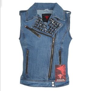 Ladies Studded Blue Denim Biker Style vest